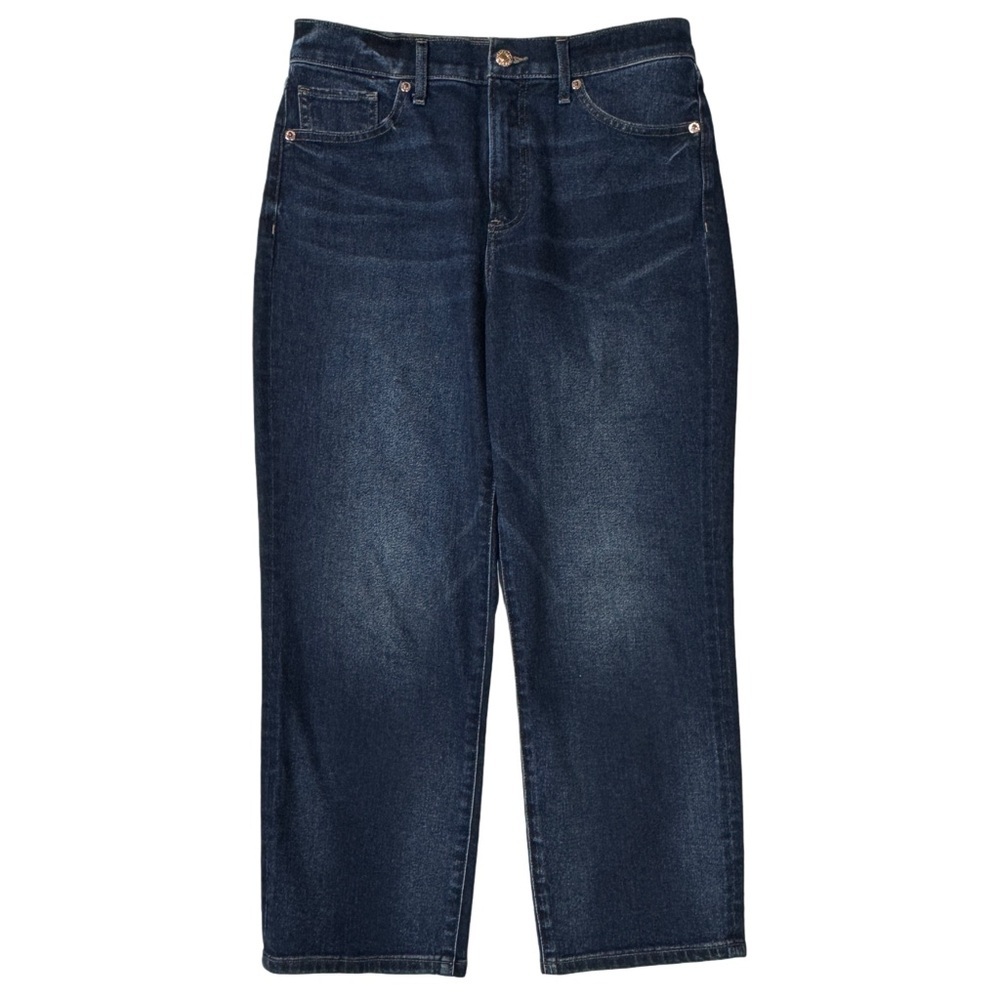 {Express} "Straight Ankle High Rise" Short Blue Relaxed Stretch Denim Jeans - Picture 7 of 7